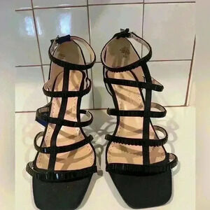 Adrienne Vitadini Black Open Toe Heels dressy with Jeweled Straps- Size 8.5- NWT